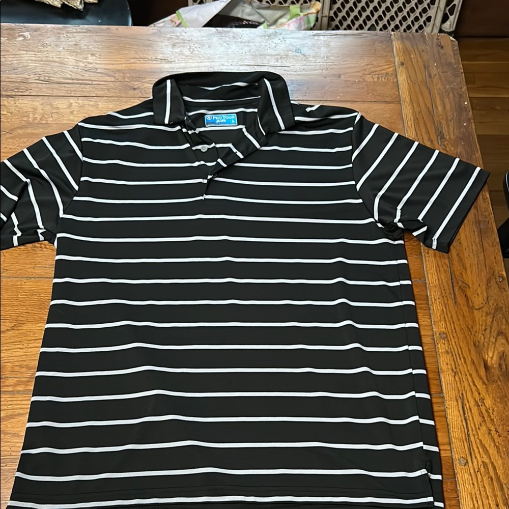 Pro Tour Air Play Golf Black Polo with White Stripes size Large